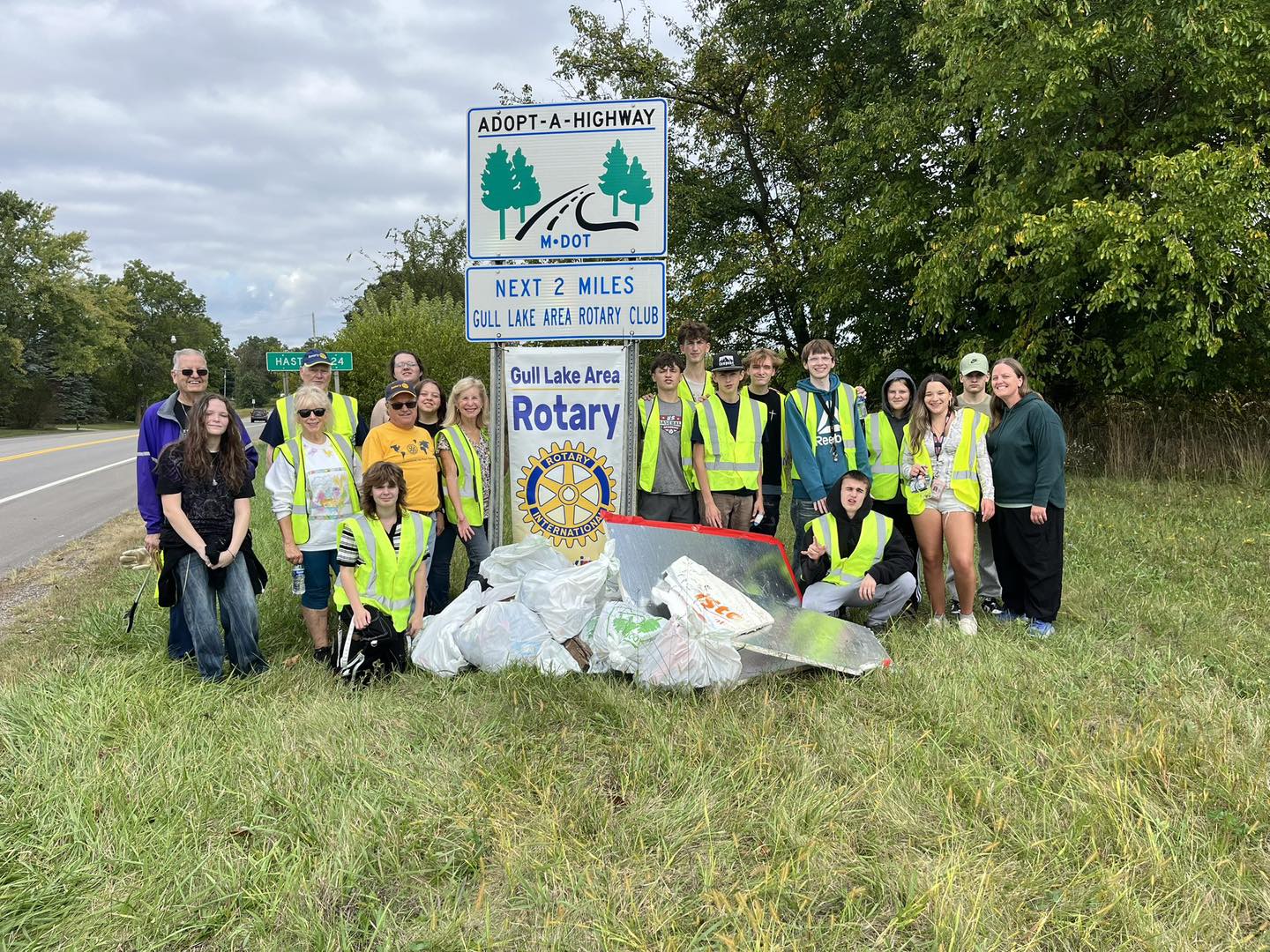 Students doing road clean up
