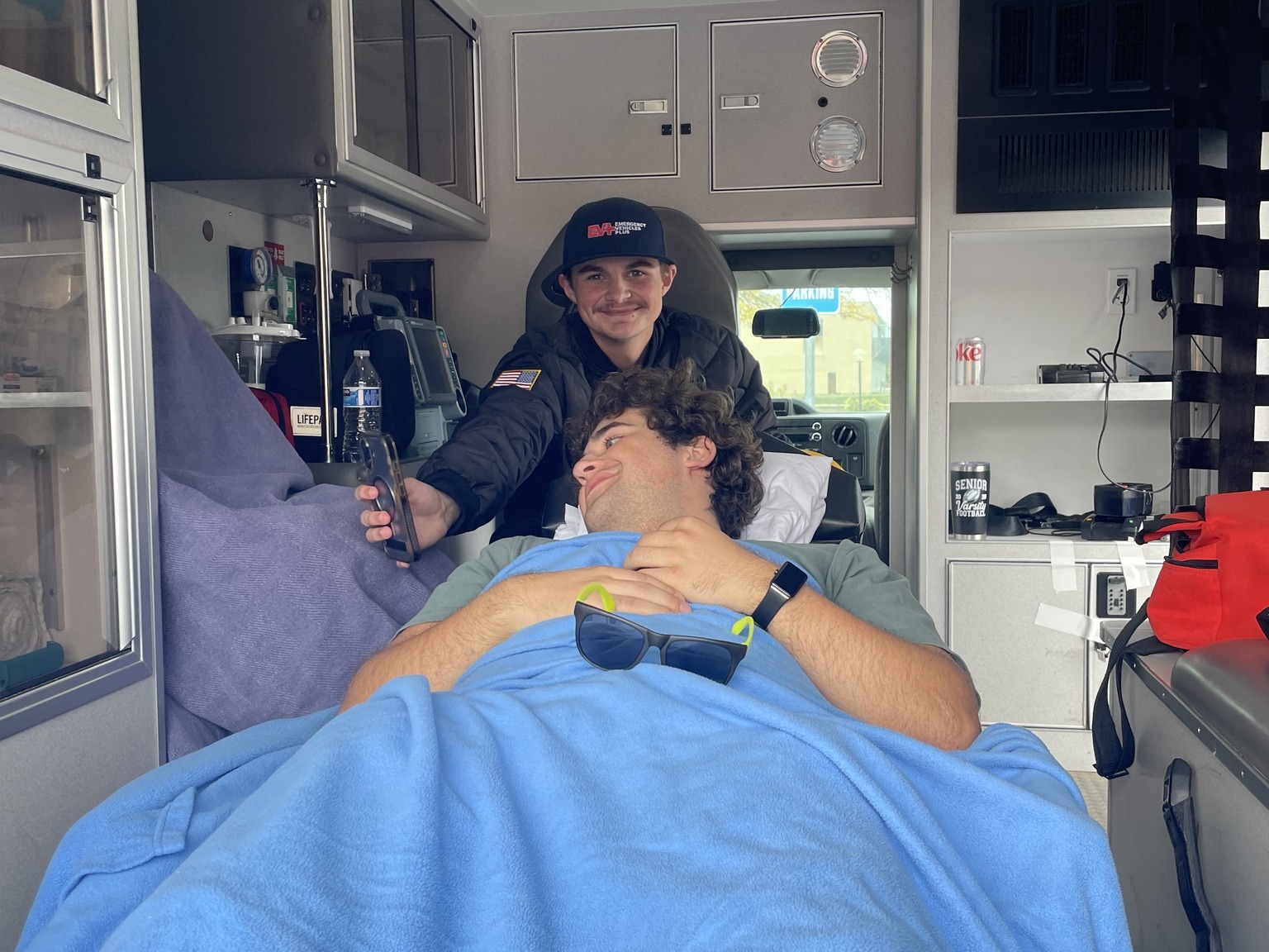 High school students in ambulance